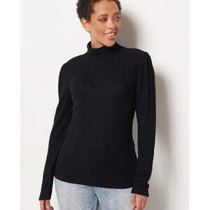 Candace Cameron Bure Puff-Sleeve Turtleneck Black Medium
